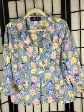 NWOT Sz 14 Sag Harbor Pastel Floral Button-Down Blouse in Light Blue